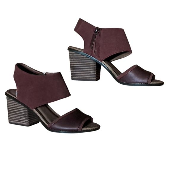 TOMS Majorca Block Heel Peep Toe Sandals Women’s 10 Oxblood Leather - Picture 11 of 15